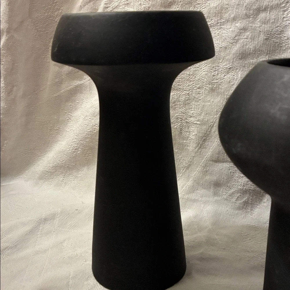 Stoneware Pillar & Taper Candle Holders, Black, Set of 2 Elegant Black Holders